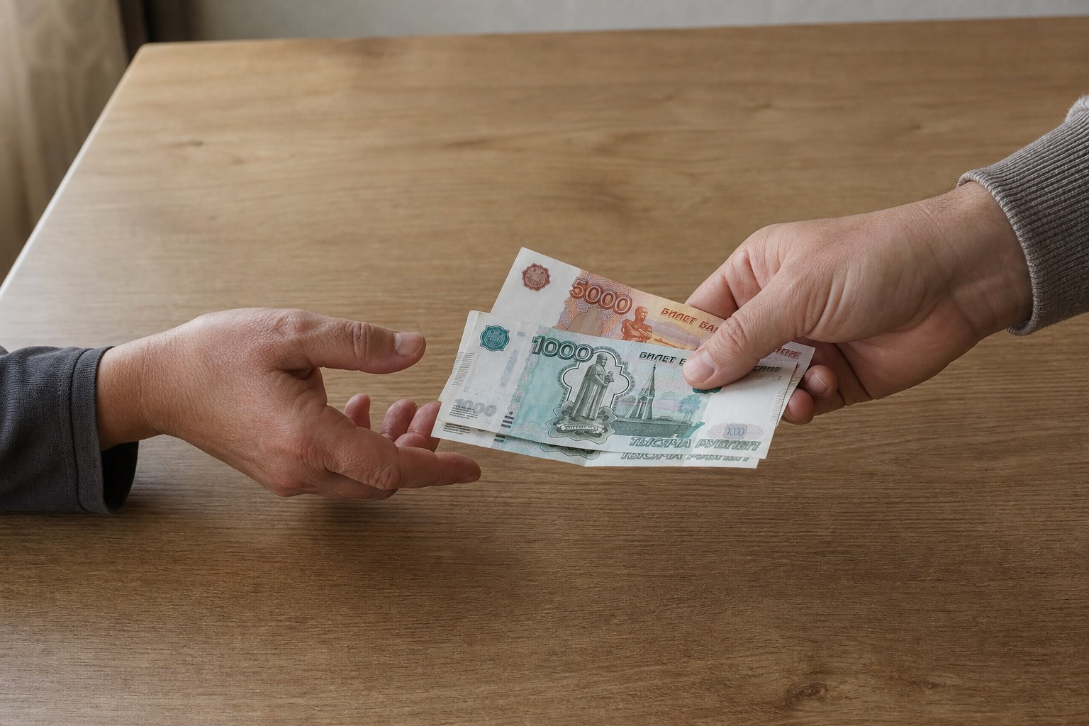 Передача российских рублей из рук в руки